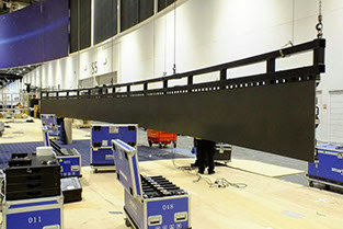 50m curved steelwork banners supporting 320 LED screen monitors. Designed, supplied & installed by ASH Construction Ltd.